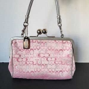 Coach Rare Vintage Pink Optic Signature Lurex Framef Kisslock Bag 2004, 8948